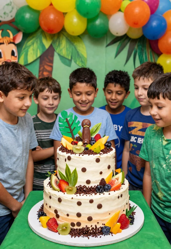 18 Birthday Cake for Boys Ideas Without Fondant Figures - 7. Jungle Adventure Chocolate Chip Cake 1