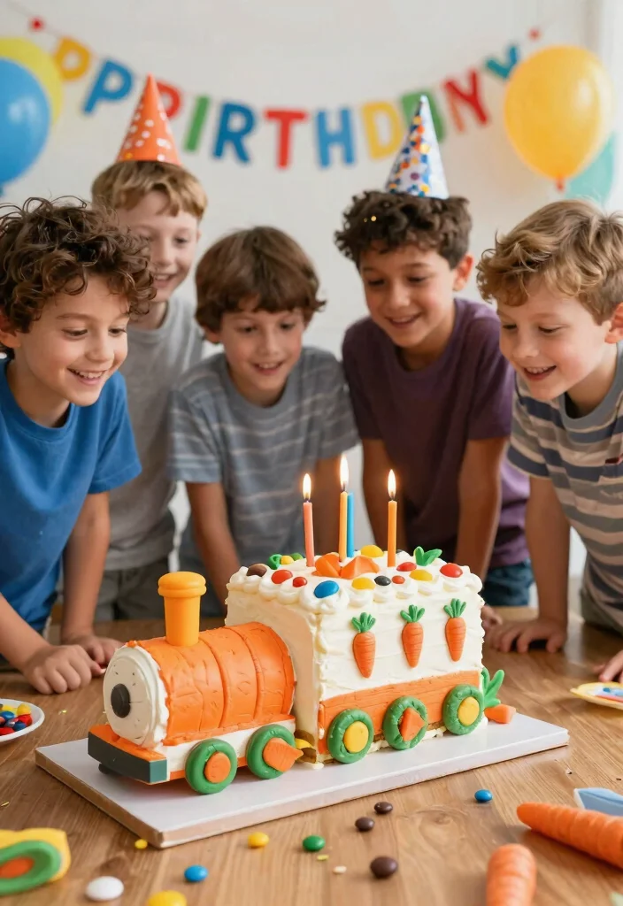 18 Birthday Cake for Boys Ideas Without Fondant Figures - 8. Train-themed Carrot Cake 1