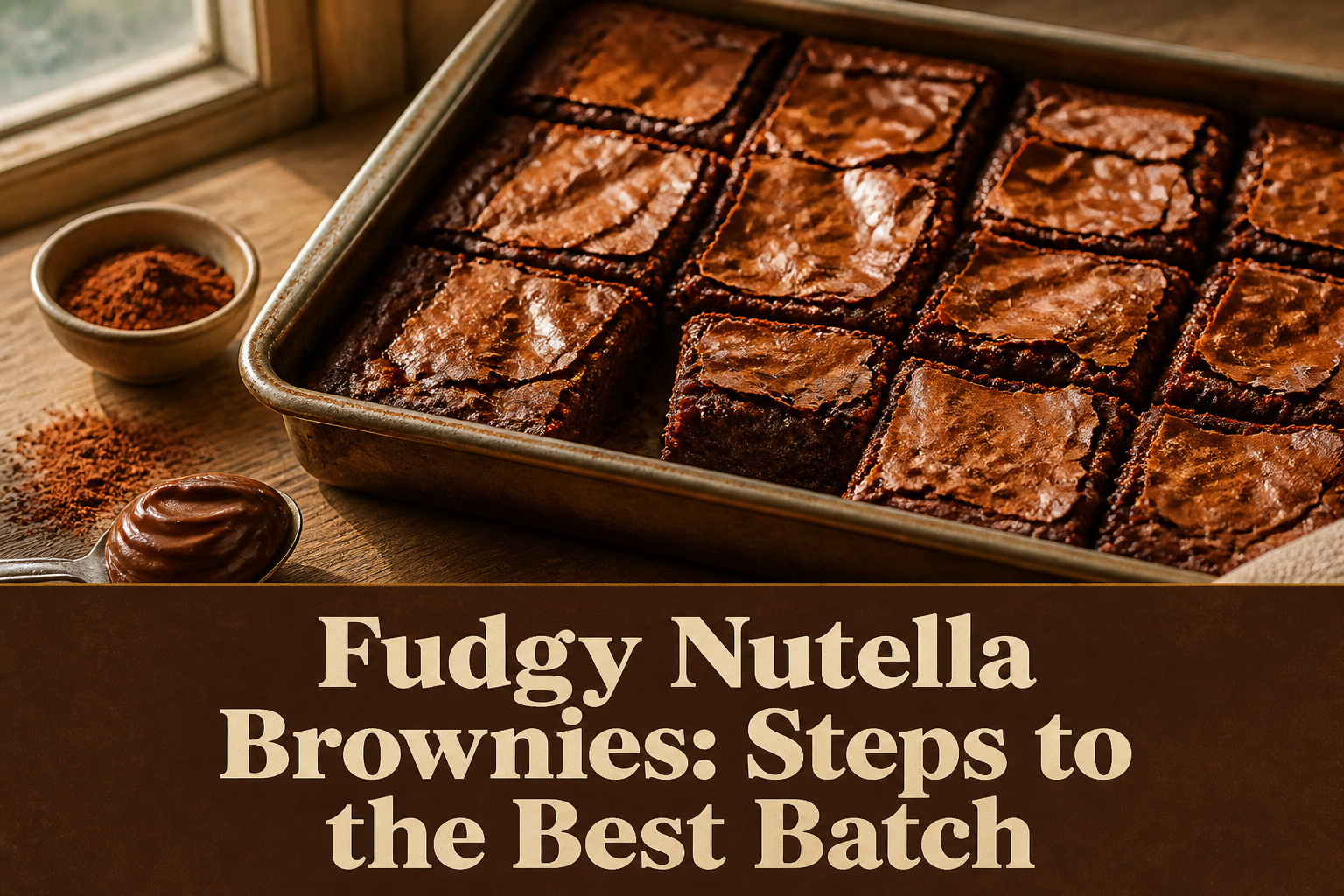 A plate of fudgy Nutella brownies drizzled with chocolate.