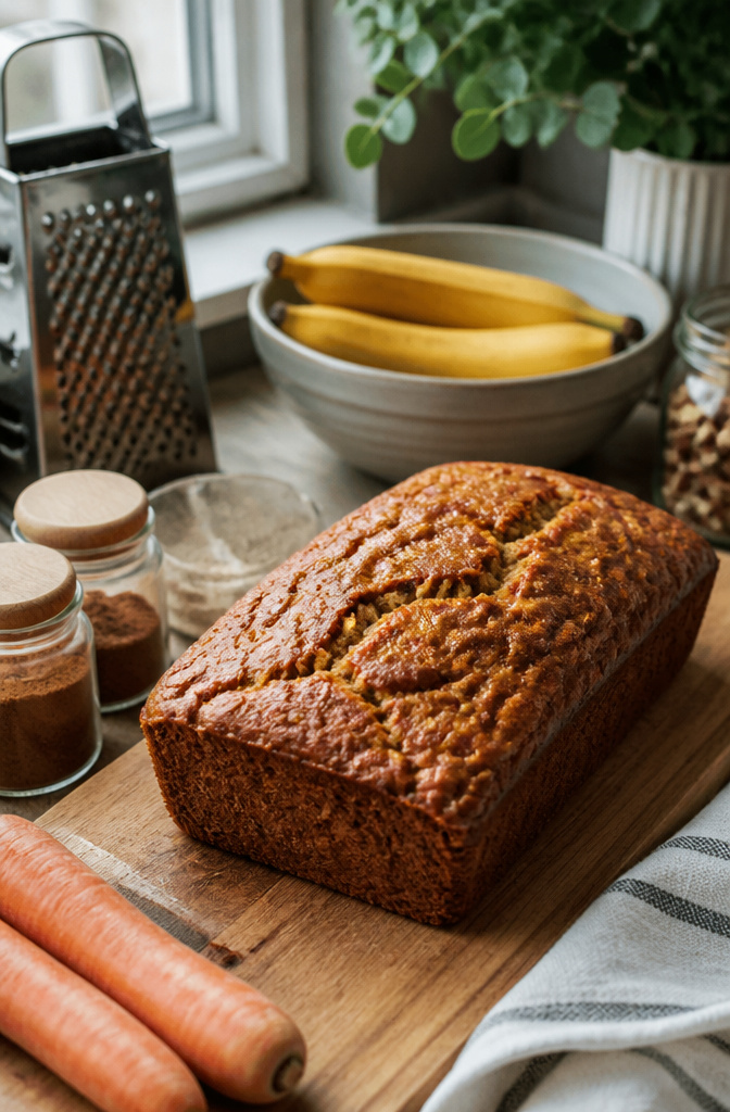 Carrot Cake Banana Bread: 6 Variations for Different Diets (2026) 2 A loaf of carrot cake banana bread with visible carrot and banana flecks.