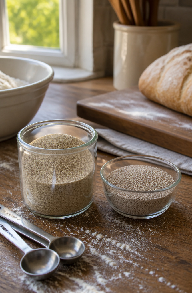 Bakery-Style No-Knead Ciabatta Bread: 2 Methods, One Recipe 11 Instant yeast and active dry yeast in glass containers.
