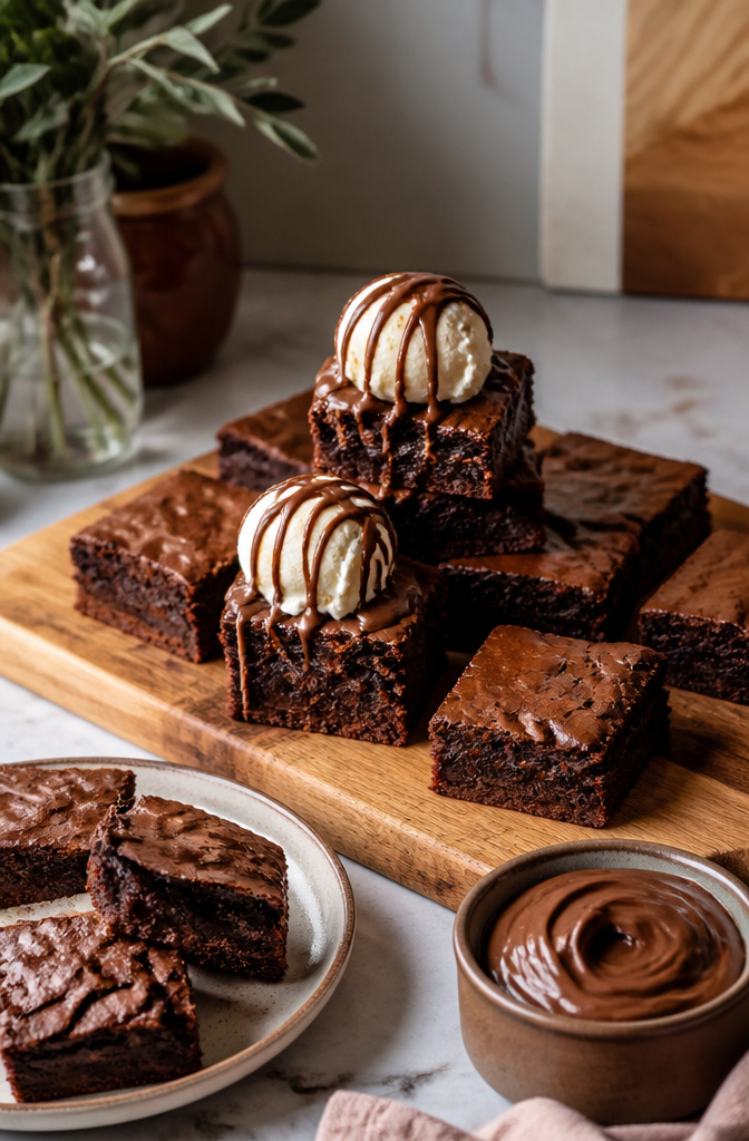 Fudgy Nutella Brownies: 7 Steps to the Best Batch (2026) 11 Fudgy Nutella brownies served with a scoop of ice cream.