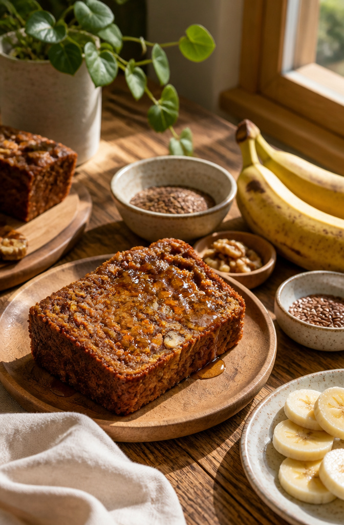Carrot Cake Banana Bread: 6 Variations for Different Diets (2026) 15 A slice of vegan carrot cake banana bread on a wooden plate.