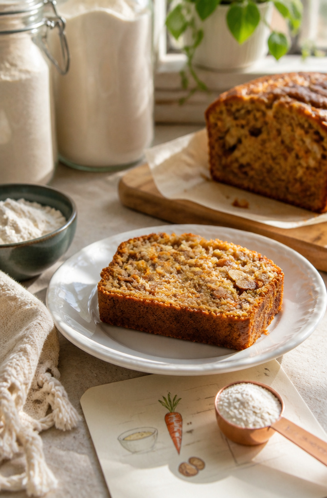 Carrot Cake Banana Bread: 6 Variations for Different Diets (2026) 16 A slice of gluten-free carrot cake banana bread on a white plate.