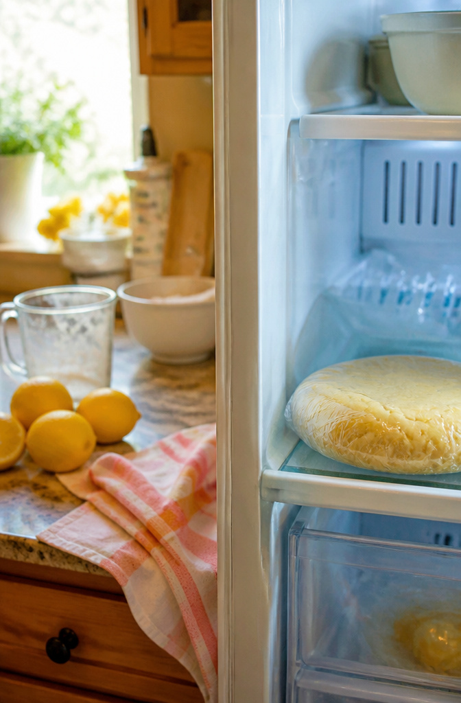 Lemon Crinkle Cookies with Steps and Tips for 2026 5 Plastic-wrapped lemon crinkle cookie dough resting in the refrigerator.