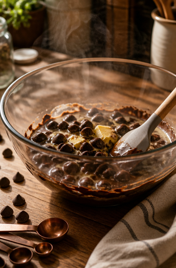 Fudgy Nutella Brownies: 7 Steps to the Best Batch (2026) 5 A bowl with melting butter and chocolate chips, steam rising.
