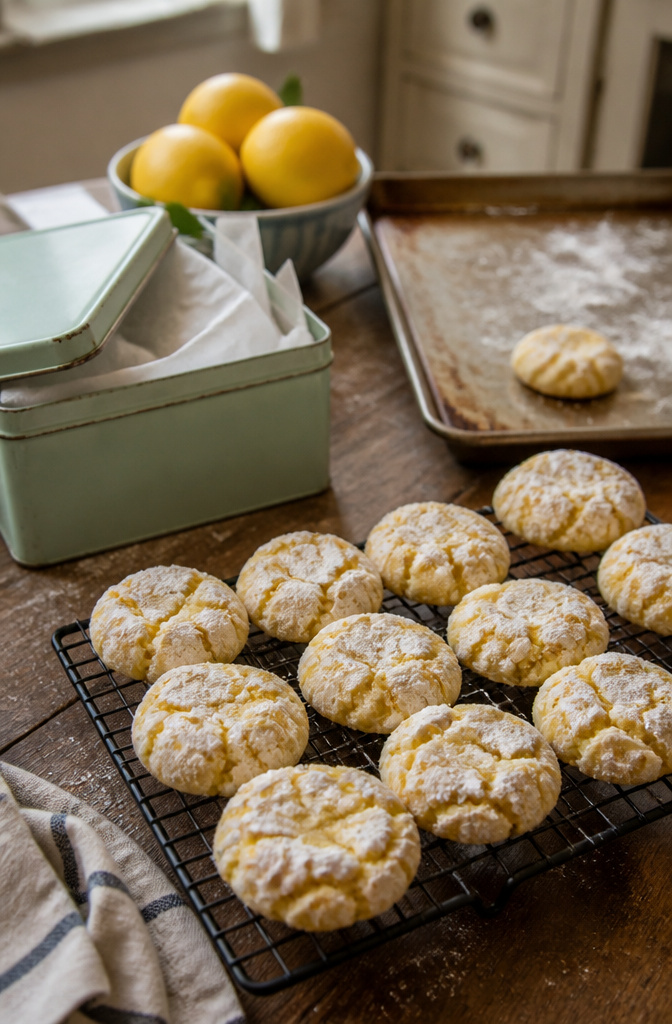 Lemon Crinkle Cookies with Steps and Tips for 2026 8 Freshly baked lemon crinkle cookies cooling on a wire rack.