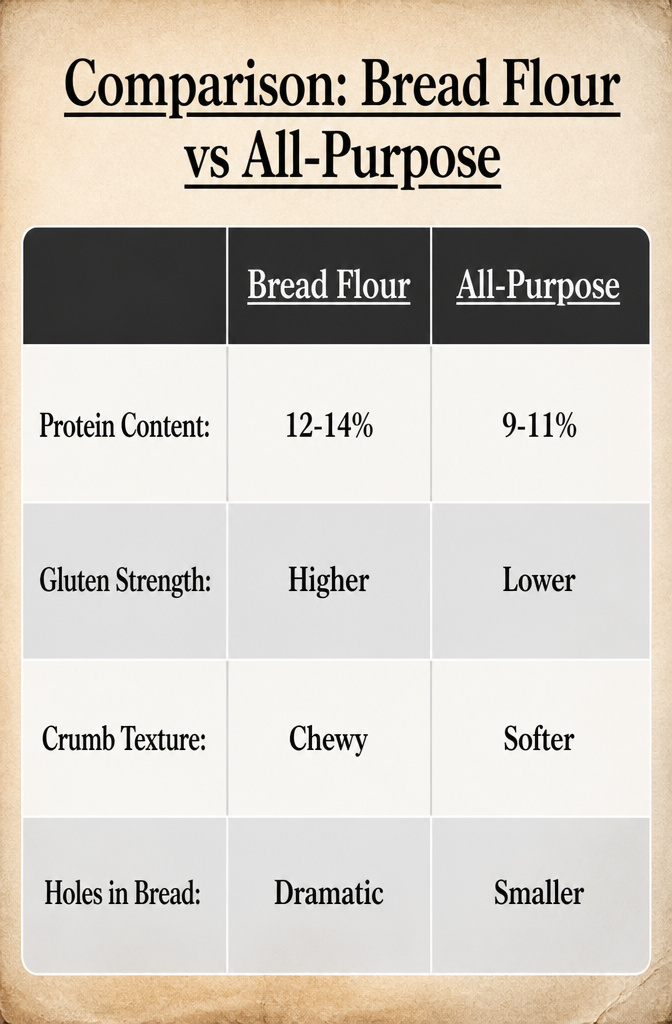 Bakery-Style No-Knead Ciabatta Bread: 2 Methods, One Recipe 10 Side-by-side comparison of bread flour and all-purpose flour.